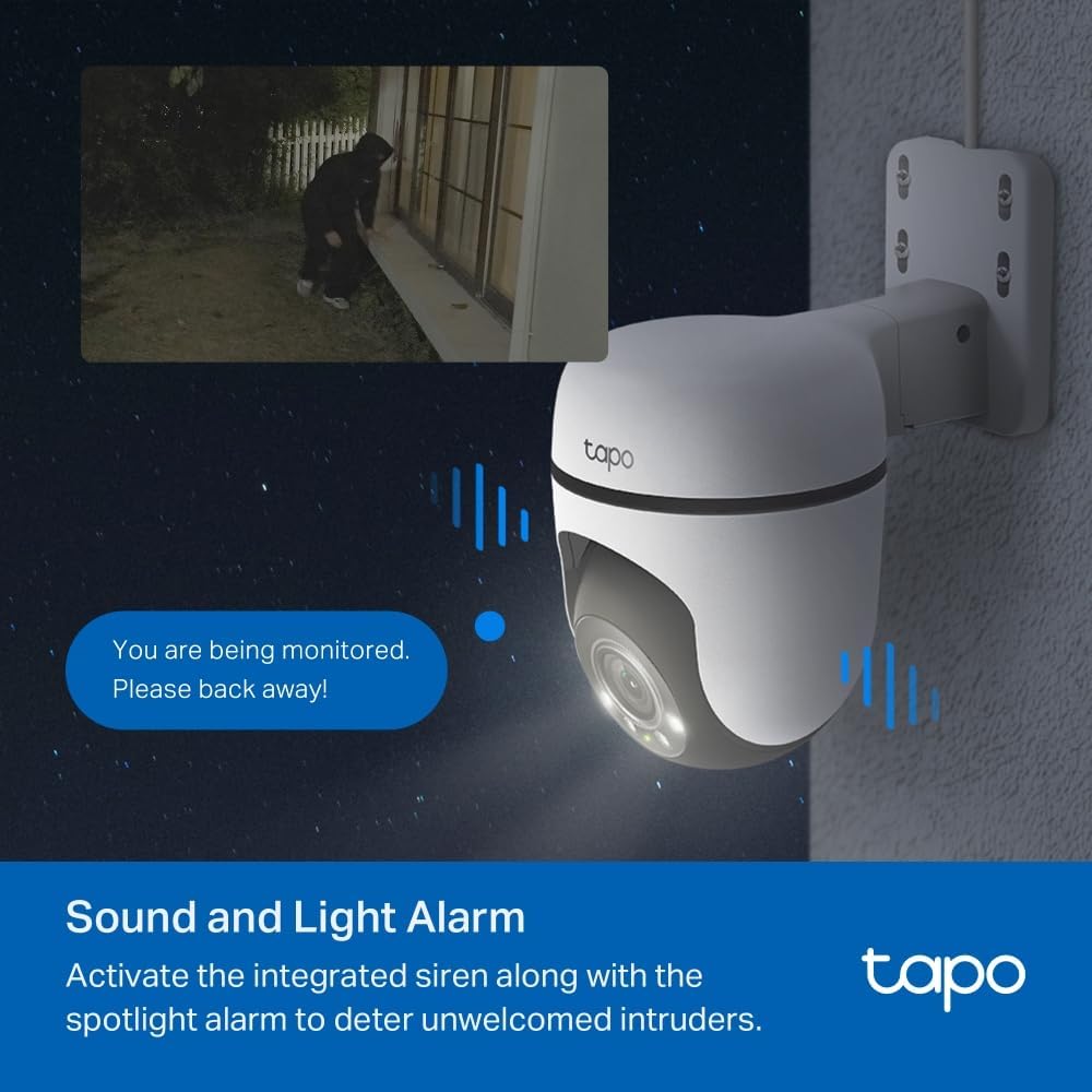 Tapo TP-Link Outdoor Security Wi-Fi Camera, Wireless, 2K, Full-Colour Night Vision, 24/7, 360°, Free AI Tracking, Smart Motion Detection, IP65, Sound & Light Alarm, microSD Card Slot (Tapo C510W)