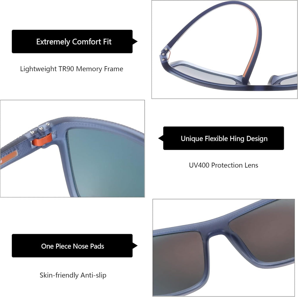 ZENOTTIC Polarized Sunglasses for Men Lightweight TR90 Frame UV400 Protection Square Sun Glasses