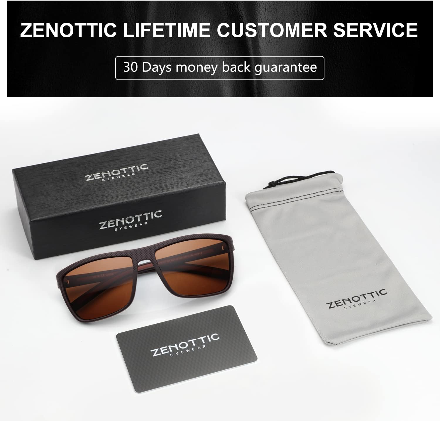 ZENOTTIC Polarized Sunglasses for Men Lightweight TR90 Frame UV400 Protection Square Sun Glasses