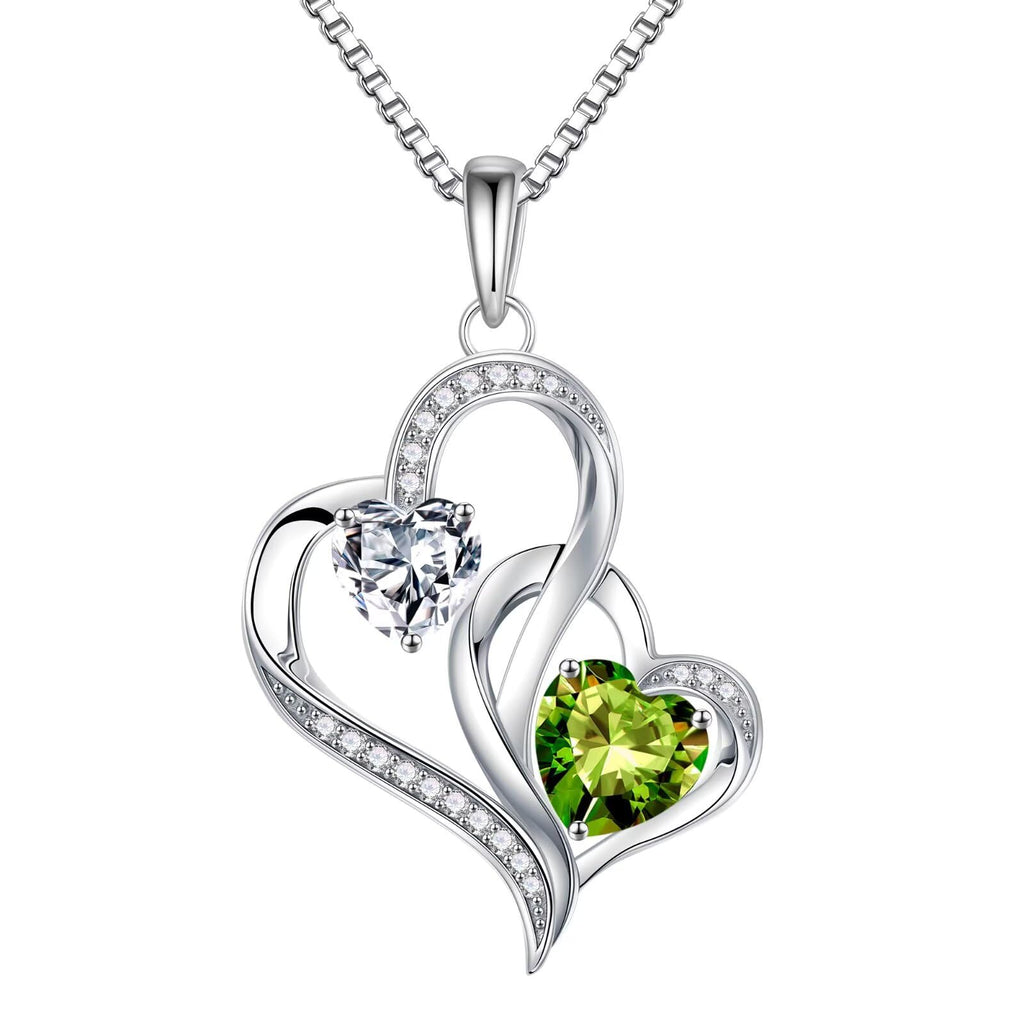 Iefil Christmas Gifts for Women - Double Heart Birthstone Necklace, 925 Sterling Silver Heart Pendant Necklace, Anniversary Birthday Gifts for Women | Personalized Jewelry Gift for Wife Mom Girlfriend
