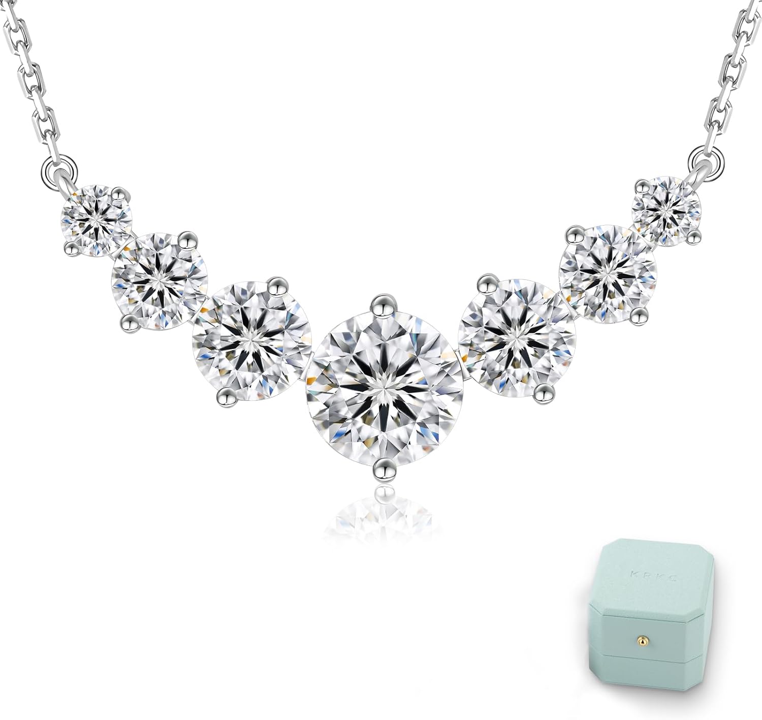 KRKCLIFE Moissanite Pendant Necklace for Women,Lab Created Diamond Necklace for Her,VVS1 D Color,Adjustable S925 Sterling Silver Chain 14K Golden Plated,Valentines Christmas Birthday Gifts