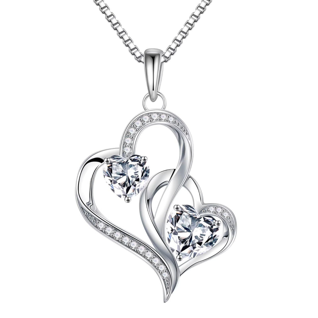 Iefil Christmas Gifts for Women - Double Heart Birthstone Necklace, 925 Sterling Silver Heart Pendant Necklace, Anniversary Birthday Gifts for Women | Personalized Jewelry Gift for Wife Mom Girlfriend