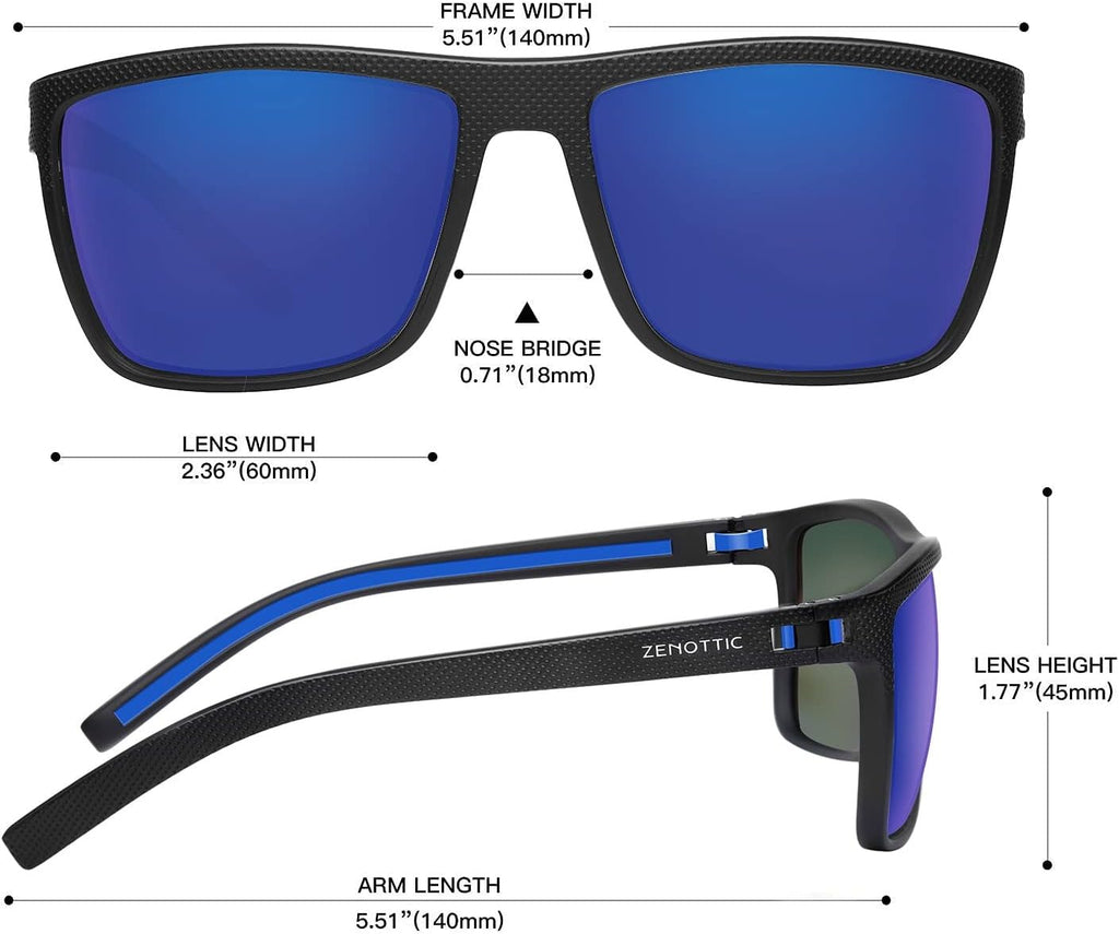 ZENOTTIC Polarized Sunglasses for Men Lightweight TR90 Frame UV400 Protection Square Sun Glasses