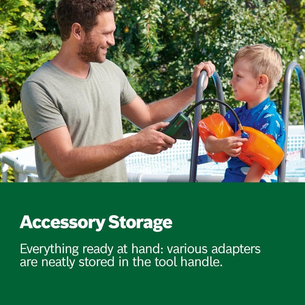 Bosch Cordless Electric Air Pump, Mini Compressor, Rechargeable, 150 PSI, 3.6 V, Autostop Function, LED, USB-C, Portable (EasyPump)