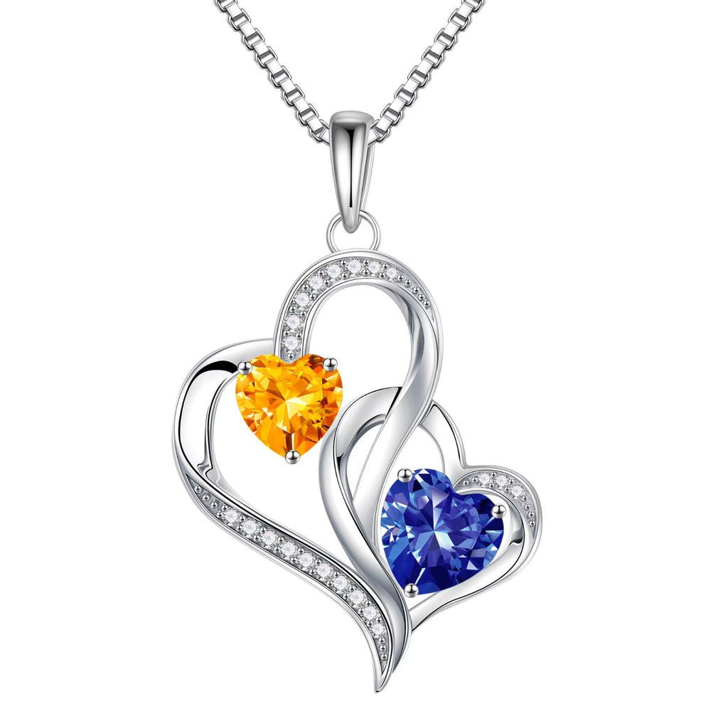 Iefil Christmas Gifts for Women - Double Heart Birthstone Necklace, 925 Sterling Silver Heart Pendant Necklace, Anniversary Birthday Gifts for Women | Personalized Jewelry Gift for Wife Mom Girlfriend