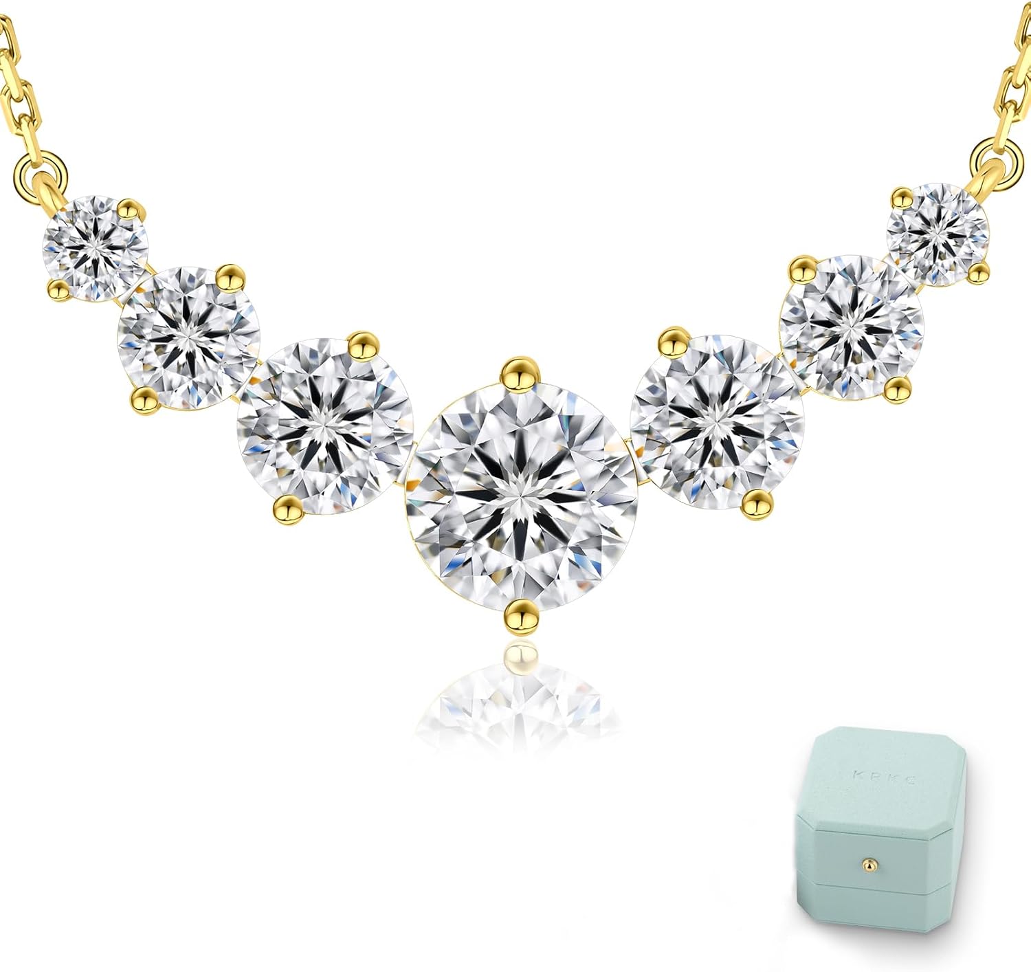 KRKCLIFE Moissanite Pendant Necklace for Women,Lab Created Diamond Necklace for Her,VVS1 D Color,Adjustable S925 Sterling Silver Chain 14K Golden Plated,Valentines Christmas Birthday Gifts