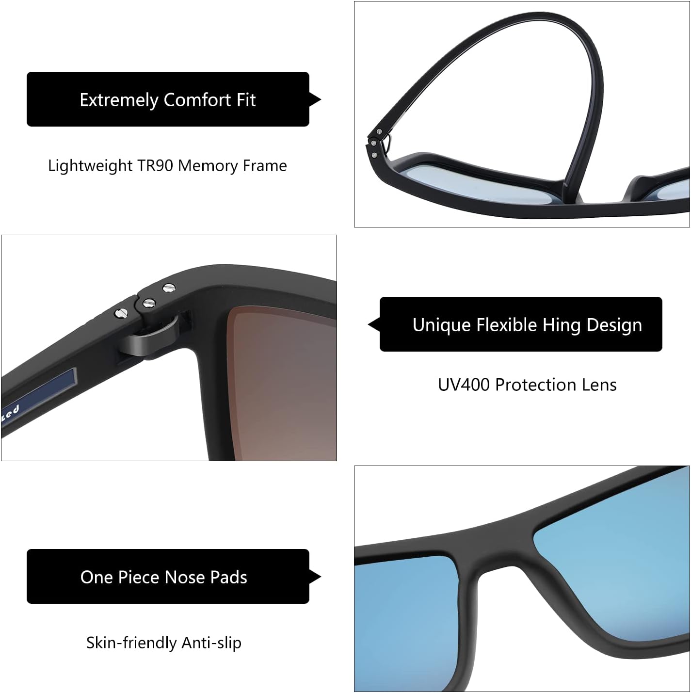 ZENOTTIC Polarized Sunglasses for Men Lightweight TR90 Frame UV400 Protection Square Sun Glasses