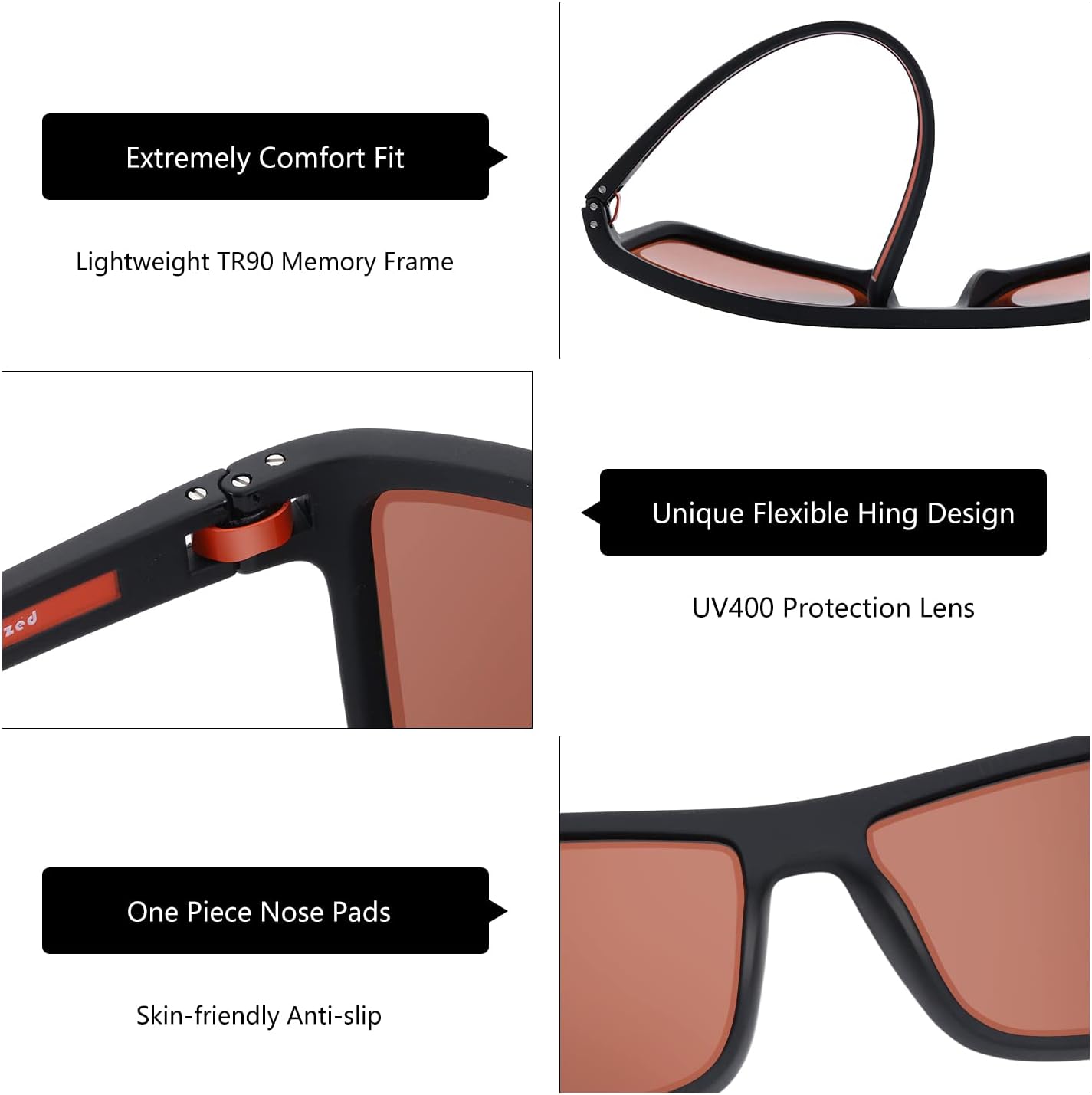 ZENOTTIC Polarized Sunglasses for Men Lightweight TR90 Frame UV400 Protection Square Sun Glasses