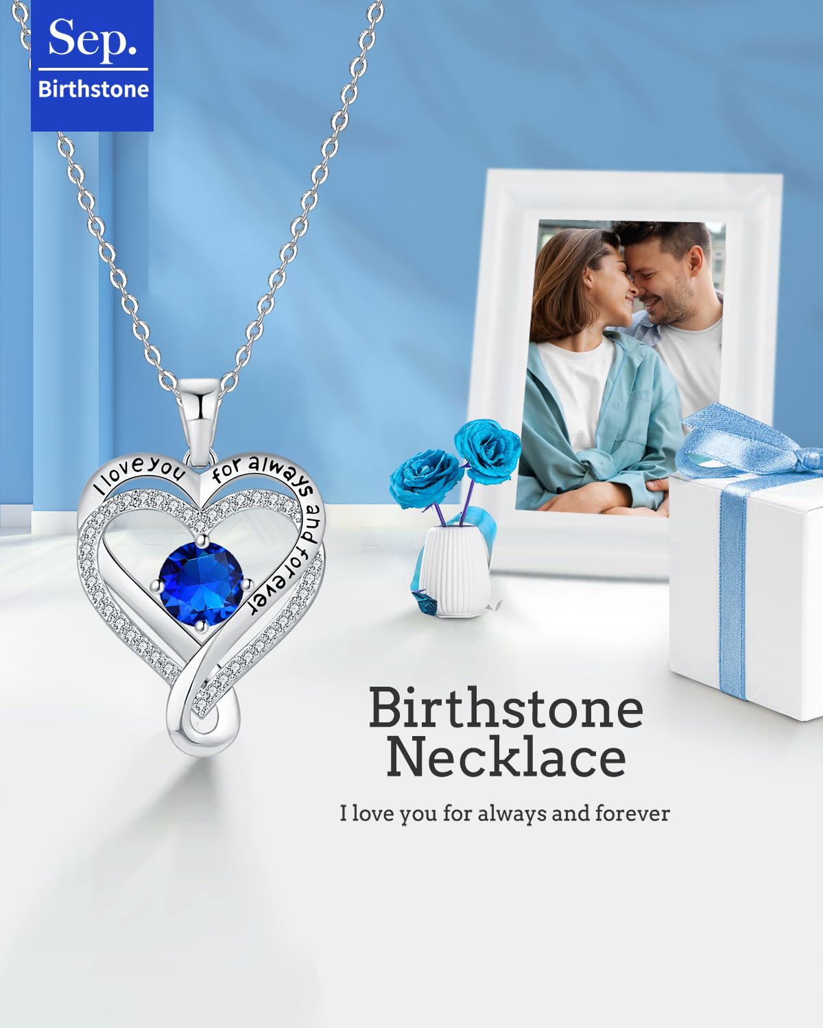 Jewelry for Women Wife Infinity Heart Birthstone I Love You Necklace S925 Anniversary Women Necklaces for Her Wife Birthday Gift Ideas, Birthday Present for Girlfriend Mom Daughter Sterling Silver