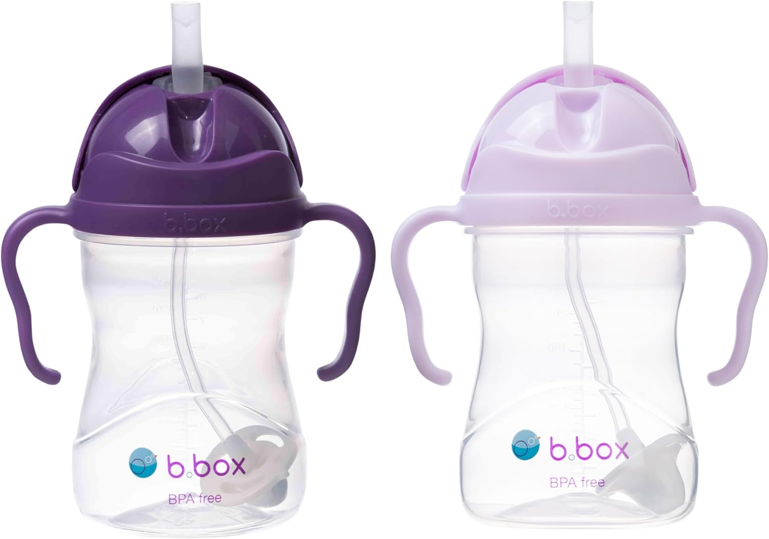 b.box Sippy Cup with Weighted Straw for 6 Month Plus Babies to Toddlers, Grape/Boysenberry, 240 ml Capacity (Pack of 2)