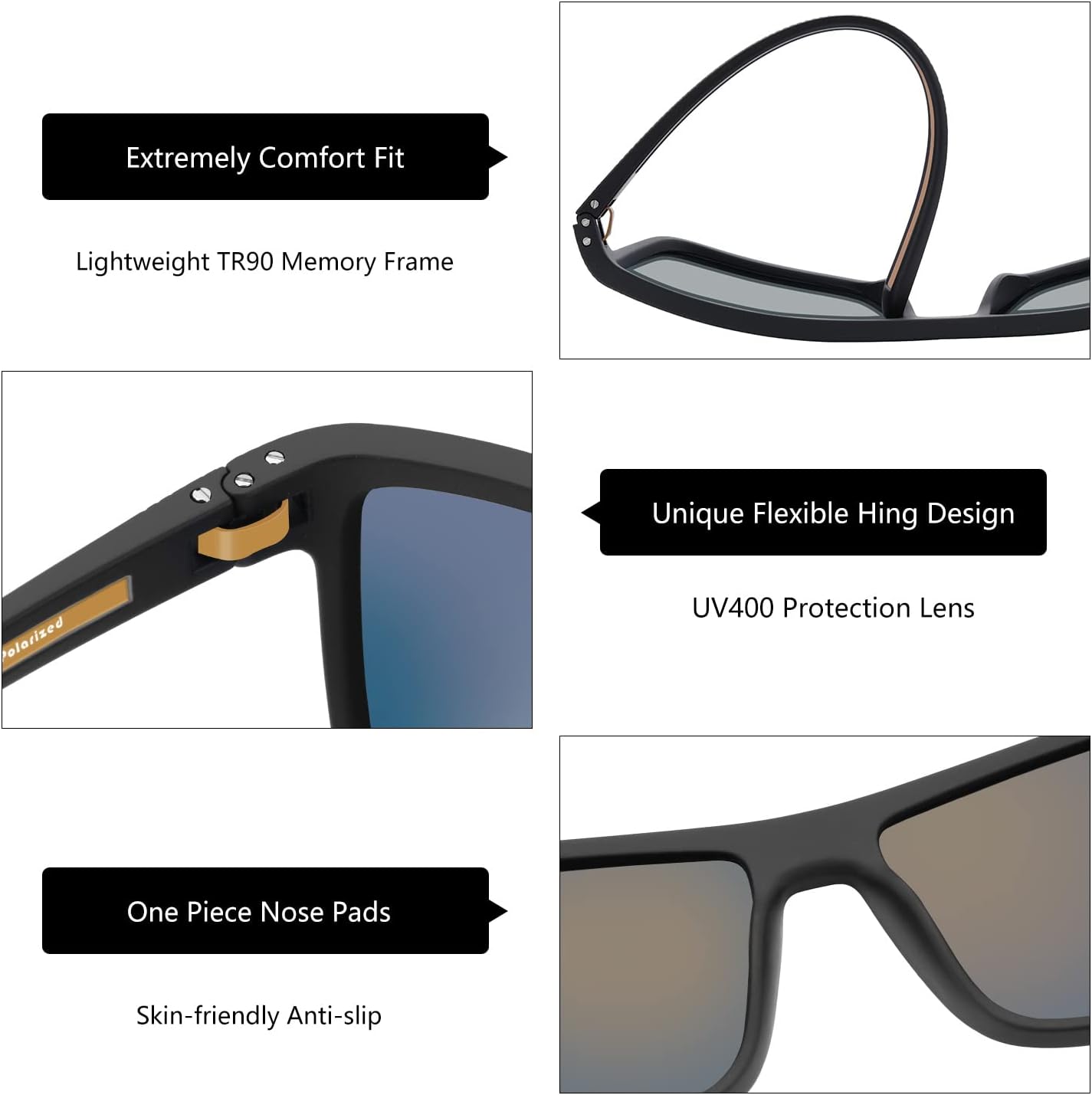 ZENOTTIC Polarized Sunglasses for Men Lightweight TR90 Frame UV400 Protection Square Sun Glasses