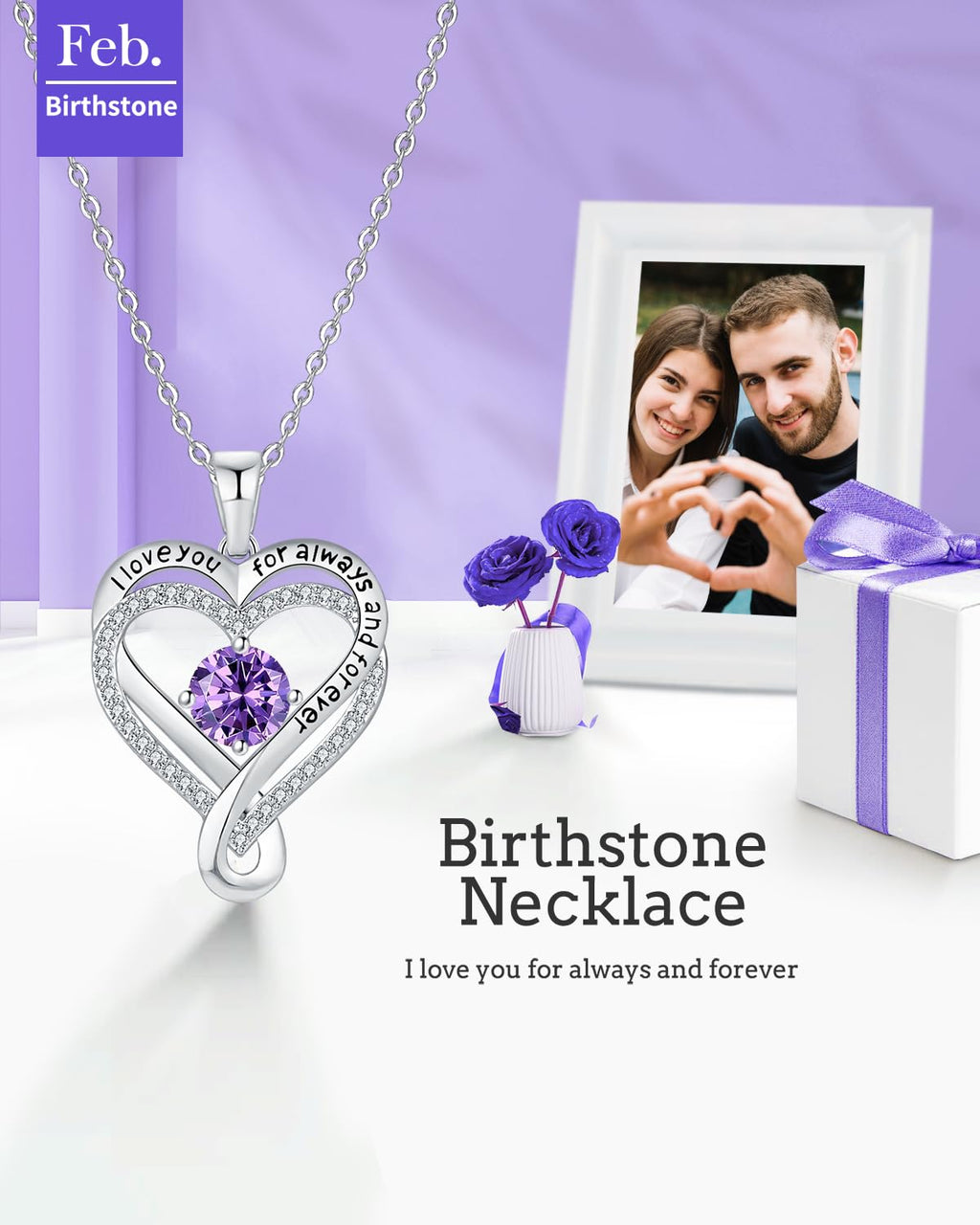 Jewelry for Women Wife Infinity Heart Birthstone I Love You Necklace S925 Anniversary Women Necklaces for Her Wife Birthday Gift Ideas, Birthday Present for Girlfriend Mom Daughter Sterling Silver