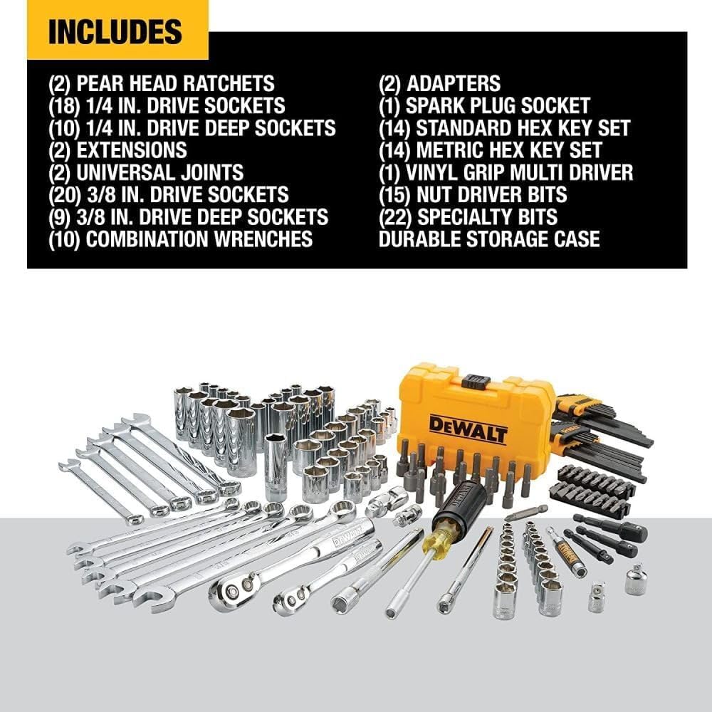 DEWALT Mechanics Tools Kit and Socket Set, 1/4" & 3/8" Drive, SAE, 108-Piece (DWMT73801)