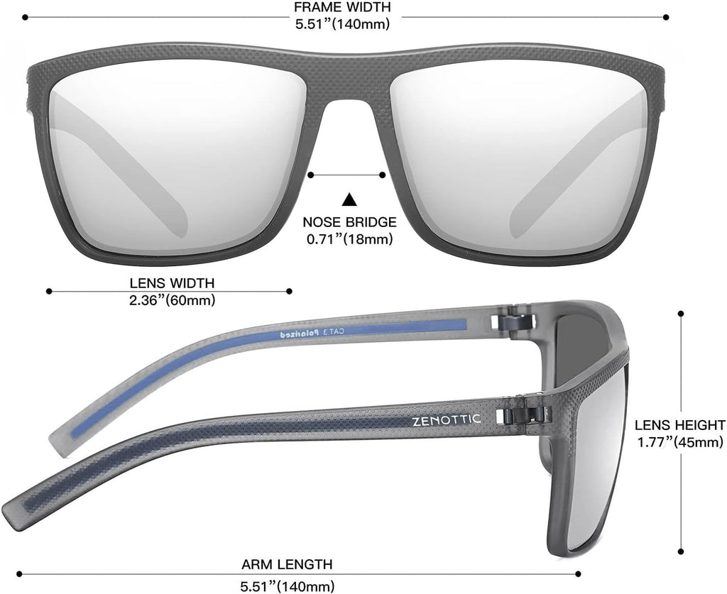 ZENOTTIC Polarized Sunglasses for Men Lightweight TR90 Frame UV400 Protection Square Sun Glasses
