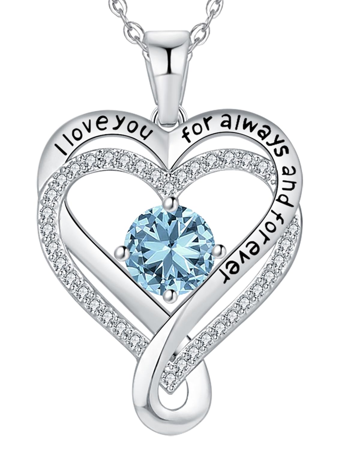 Jewelry for Women Wife Infinity Heart Birthstone I Love You Necklace S925 Anniversary Women Necklaces for Her Wife Birthday Gift Ideas, Birthday Present for Girlfriend Mom Daughter Sterling Silver