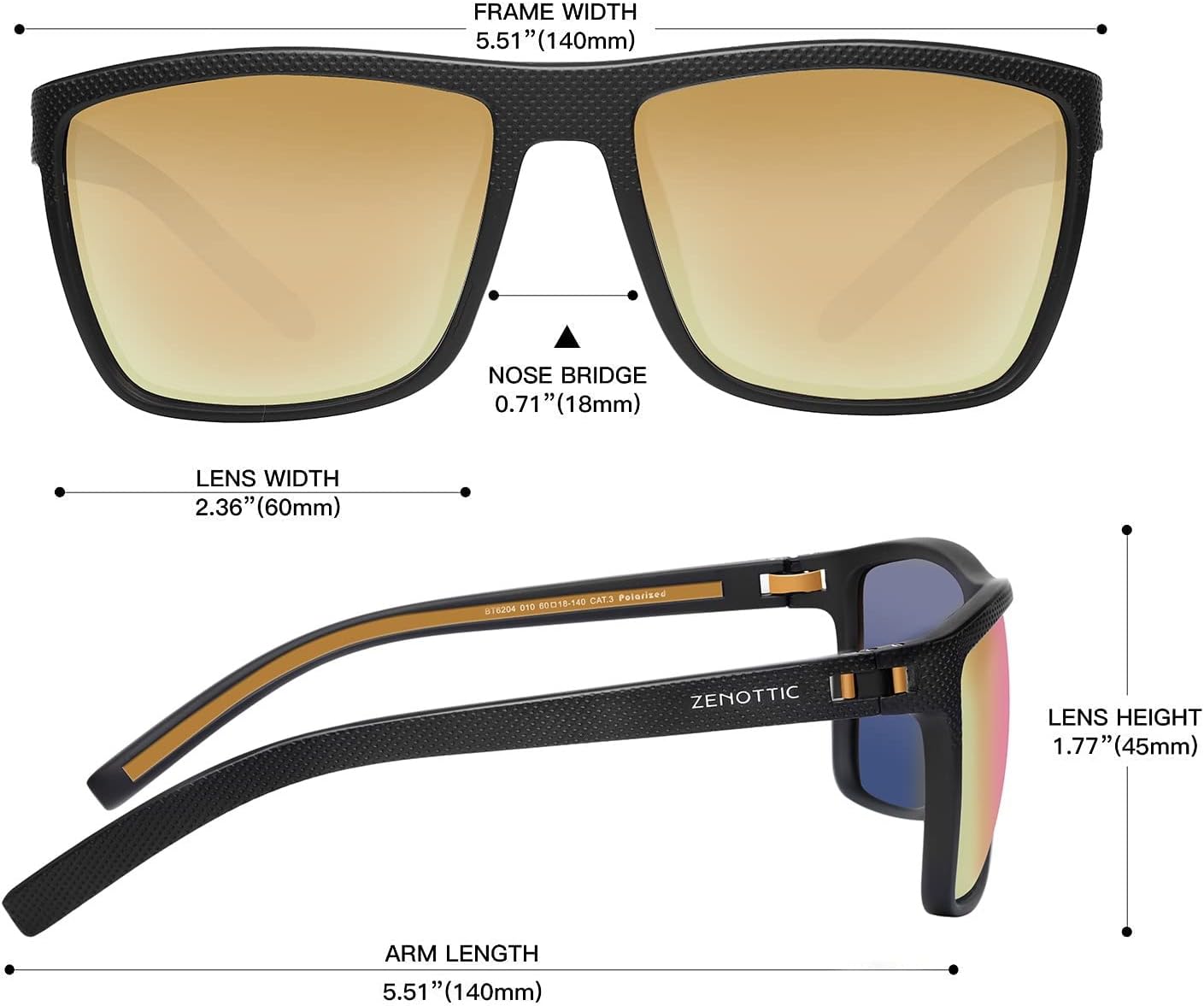 ZENOTTIC Polarized Sunglasses for Men Lightweight TR90 Frame UV400 Protection Square Sun Glasses