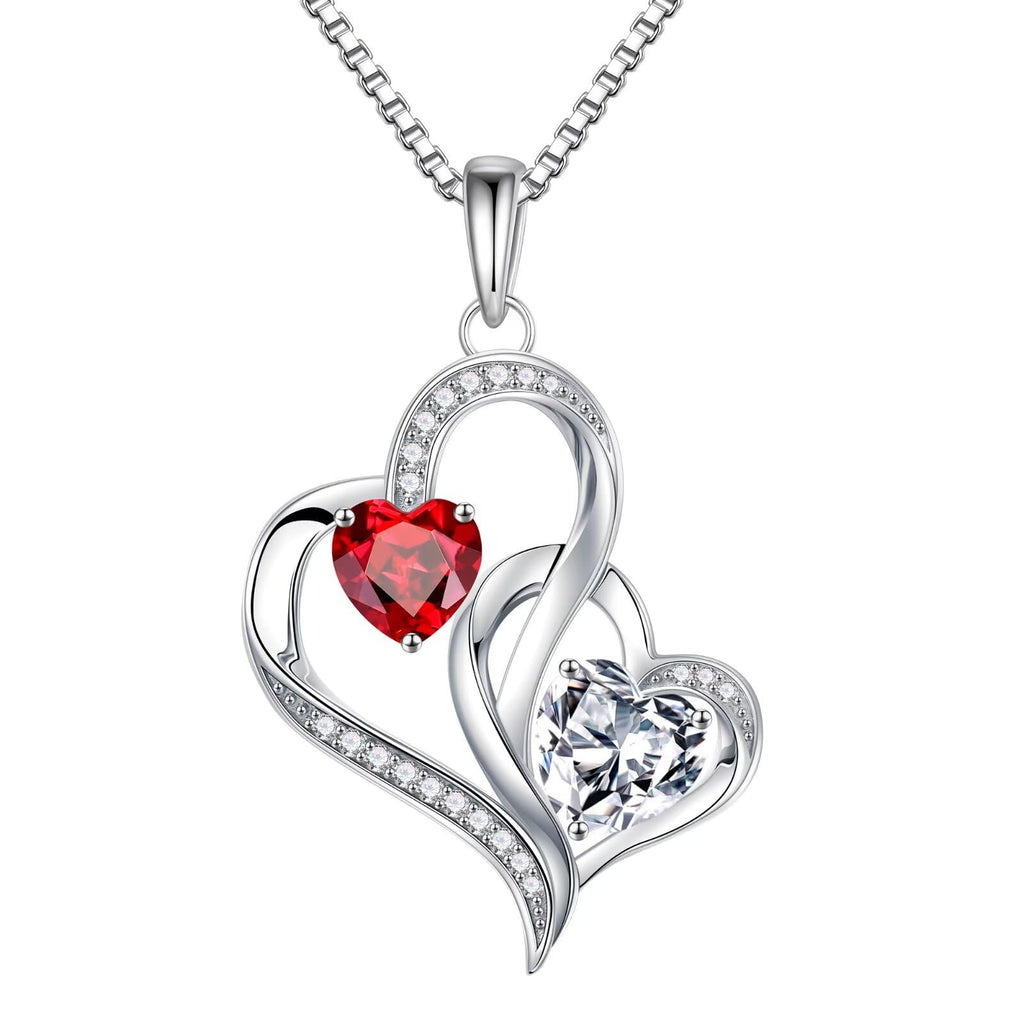 Iefil Christmas Gifts for Women - Double Heart Birthstone Necklace, 925 Sterling Silver Heart Pendant Necklace, Anniversary Birthday Gifts for Women | Personalized Jewelry Gift for Wife Mom Girlfriend