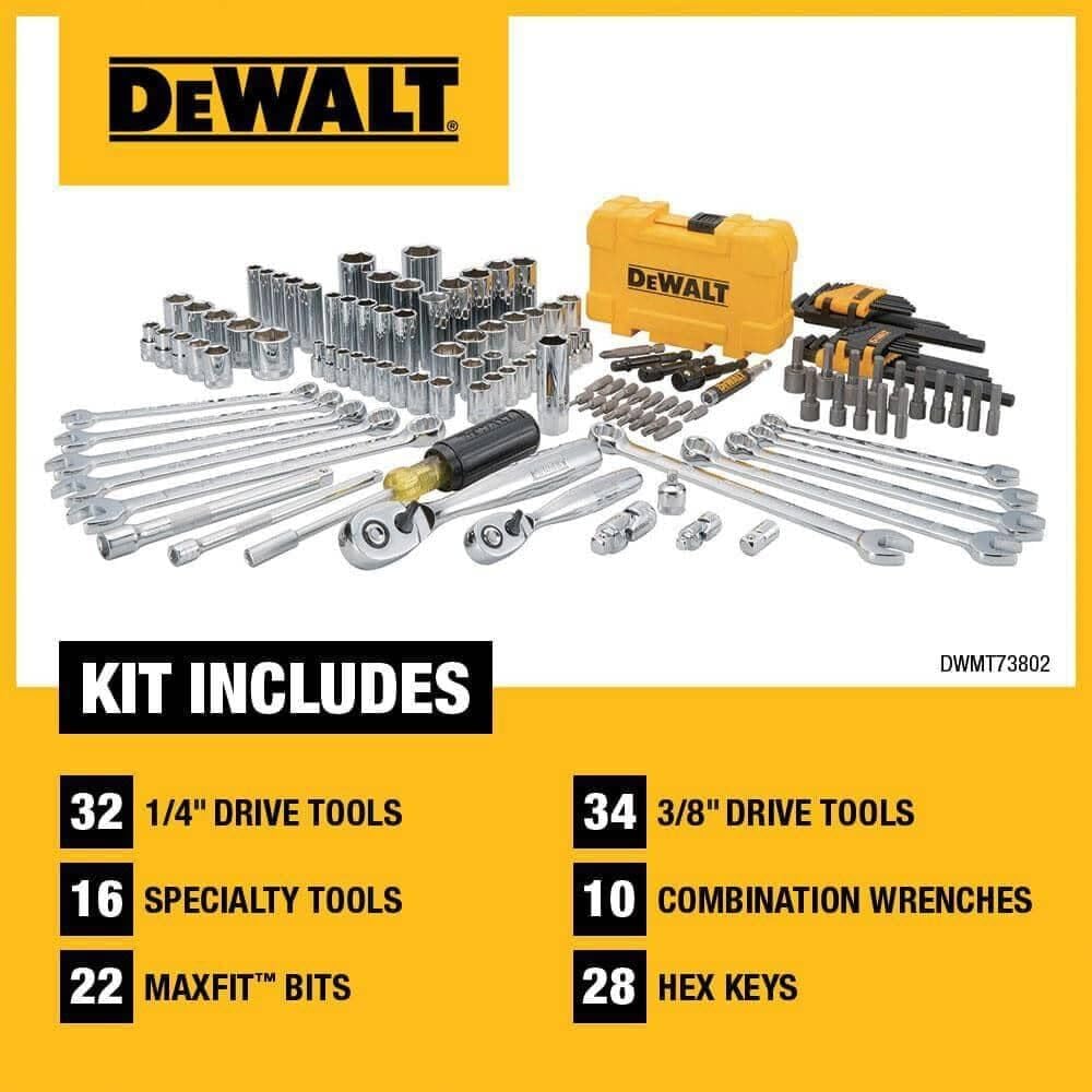 DEWALT Mechanics Tools Kit and Socket Set, 1/4" & 3/8" Drive, SAE, 108-Piece (DWMT73801)