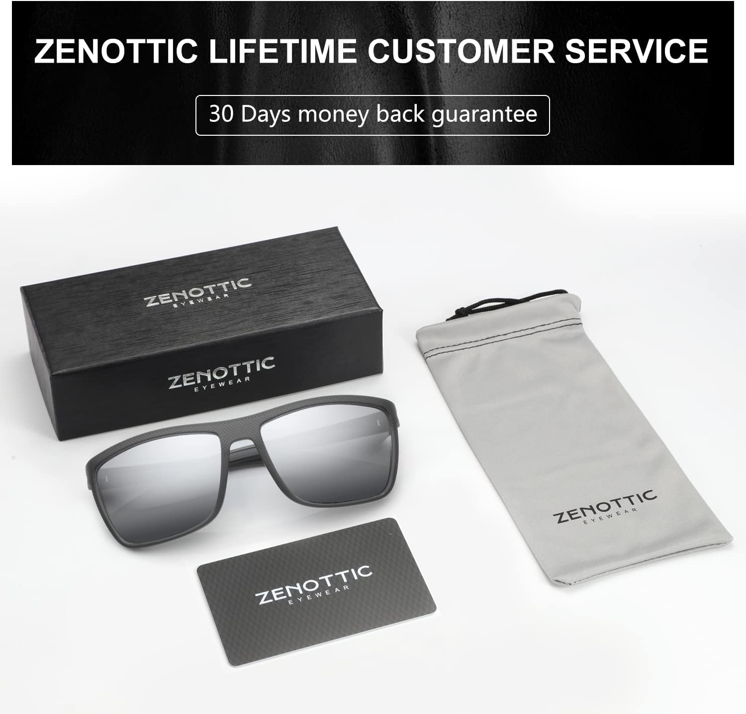 ZENOTTIC Polarized Sunglasses for Men Lightweight TR90 Frame UV400 Protection Square Sun Glasses