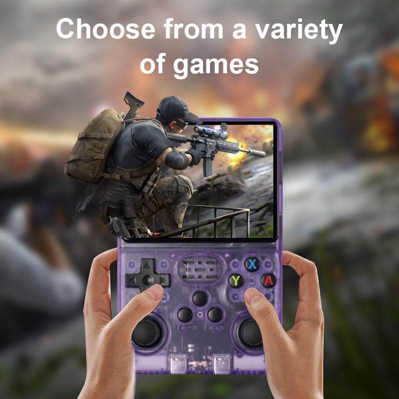 R36s Retro Gaming Console 3.5 Inch 21000+ Games Retro Handheld Game Console, Video Game Console with Dual Stylem Linux/Garlic Supports & Dual 3D Joysticks -128G -Purple