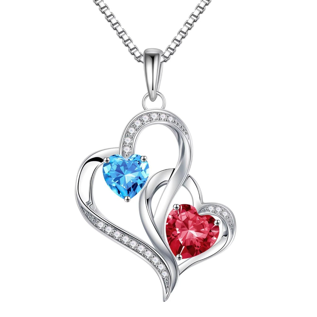 Iefil Christmas Gifts for Women - Double Heart Birthstone Necklace, 925 Sterling Silver Heart Pendant Necklace, Anniversary Birthday Gifts for Women | Personalized Jewelry Gift for Wife Mom Girlfriend