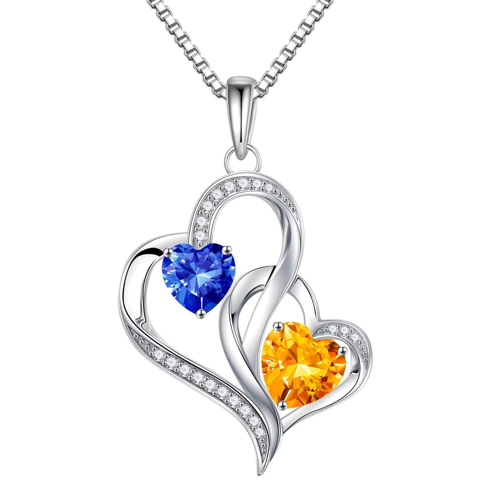Iefil Christmas Gifts for Women - Double Heart Birthstone Necklace, 925 Sterling Silver Heart Pendant Necklace, Anniversary Birthday Gifts for Women | Personalized Jewelry Gift for Wife Mom Girlfriend