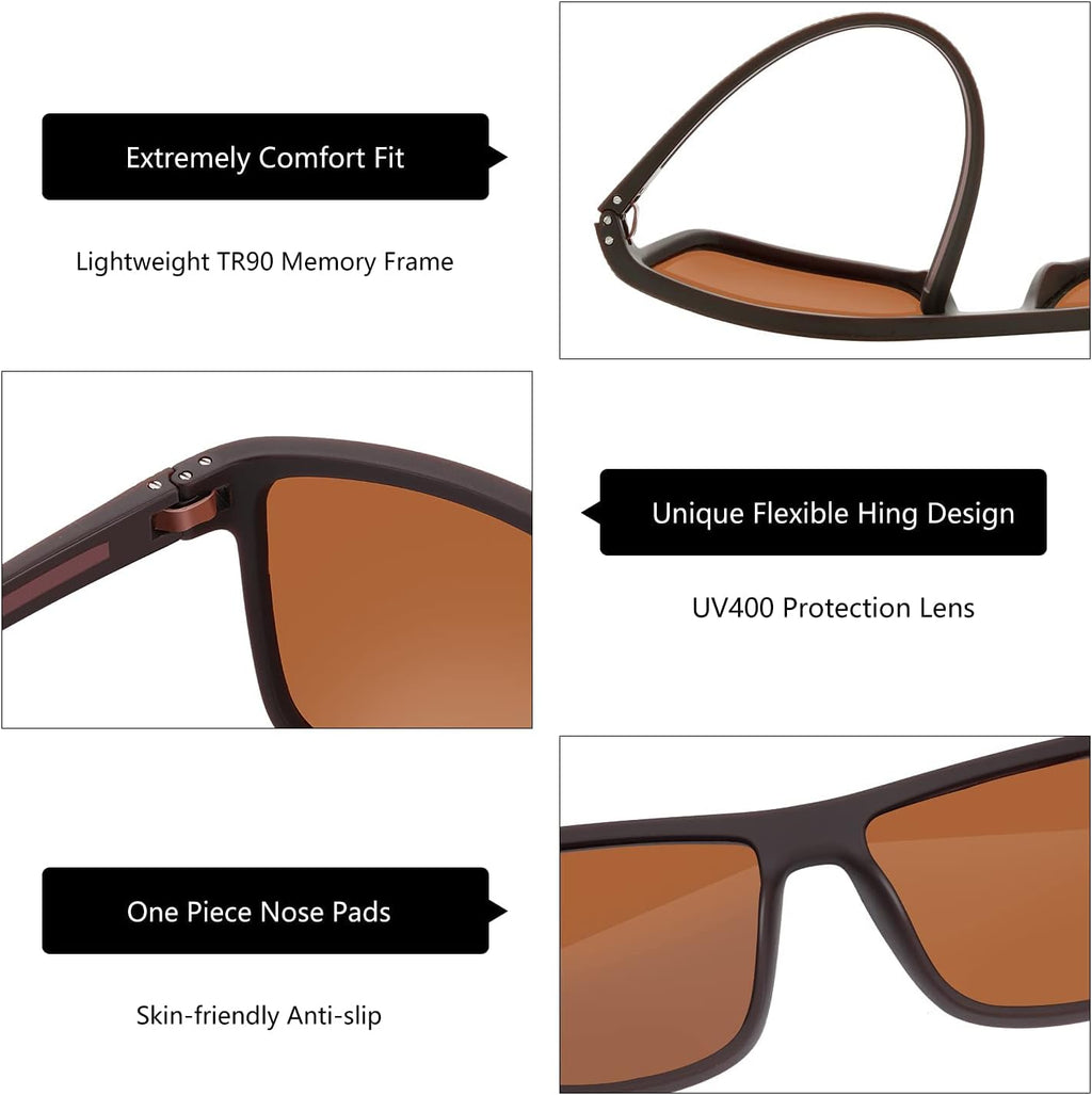 ZENOTTIC Polarized Sunglasses for Men Lightweight TR90 Frame UV400 Protection Square Sun Glasses