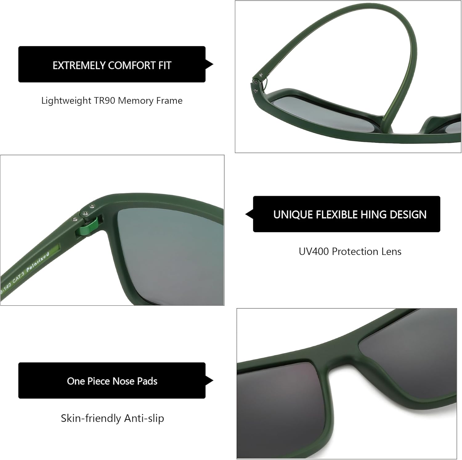 ZENOTTIC Polarized Sunglasses for Men Lightweight TR90 Frame UV400 Protection Square Sun Glasses