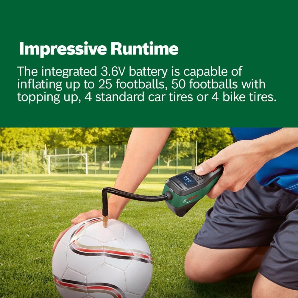 Bosch Cordless Electric Air Pump, Mini Compressor, Rechargeable, 150 PSI, 3.6 V, Autostop Function, LED, USB-C, Portable (EasyPump)