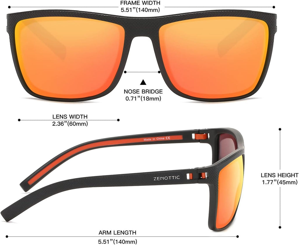 ZENOTTIC Polarized Sunglasses for Men Lightweight TR90 Frame UV400 Protection Square Sun Glasses
