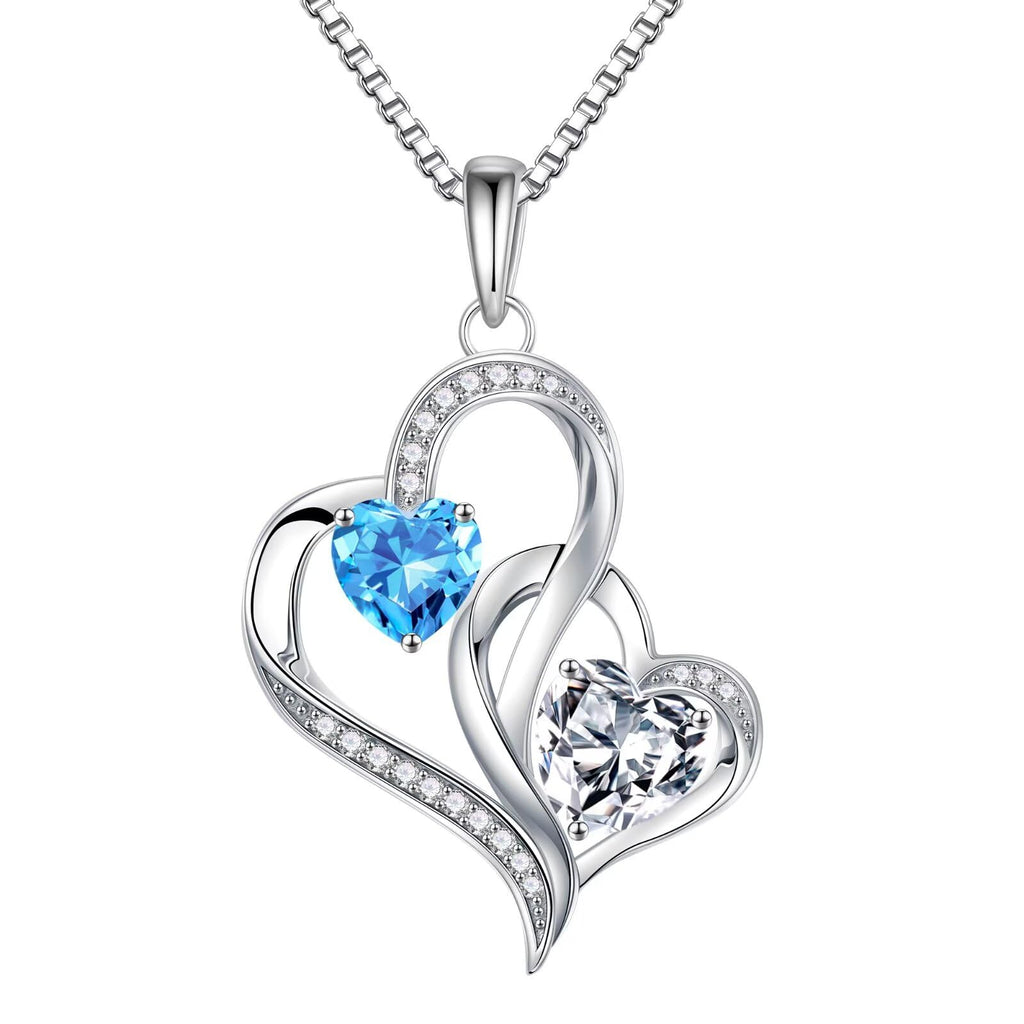 Iefil Christmas Gifts for Women - Double Heart Birthstone Necklace, 925 Sterling Silver Heart Pendant Necklace, Anniversary Birthday Gifts for Women | Personalized Jewelry Gift for Wife Mom Girlfriend