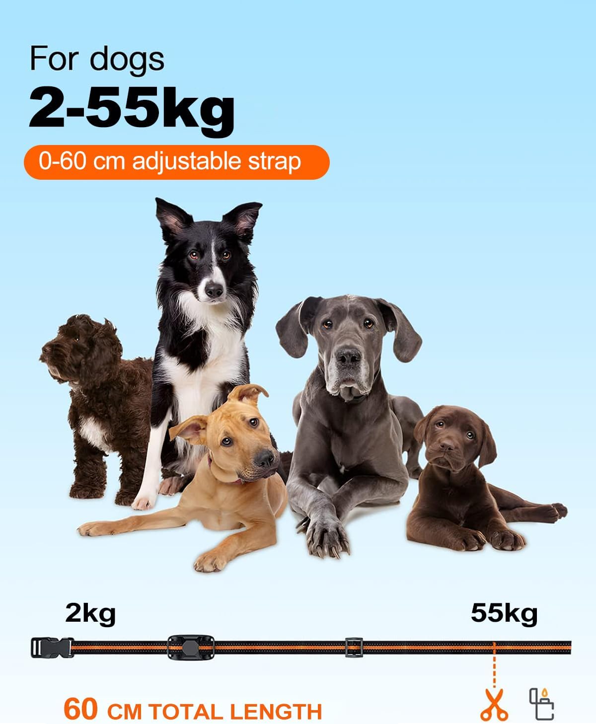 Dog Shock Collar - Dog Training Bark Collar with Remote for 2-55kg Small Medium Large Dogs Rechargeable Waterproof e Collar with Beep (1-8), Vibration(1-16), Safe Shock(1-99) (Orange)