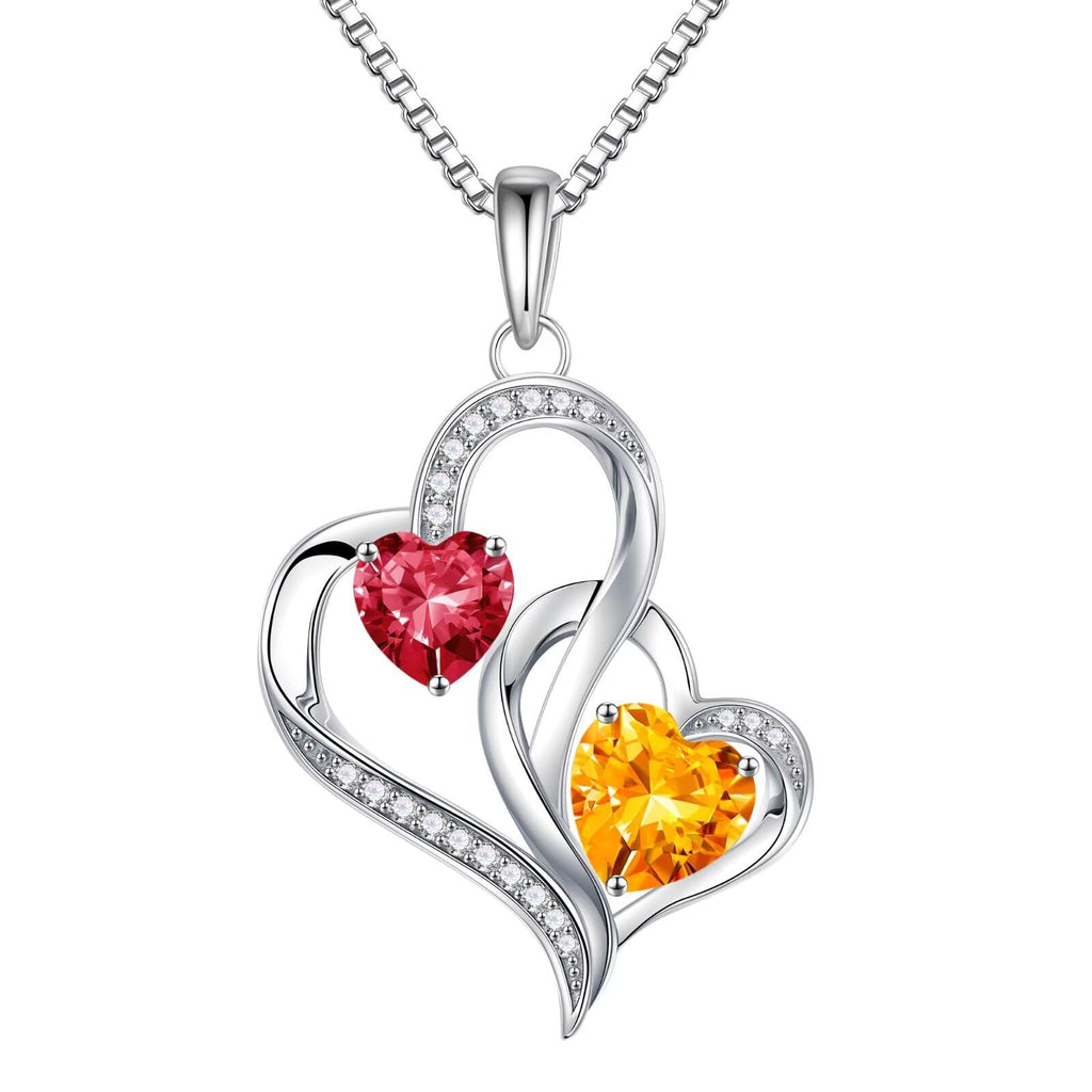 Iefil Christmas Gifts for Women - Double Heart Birthstone Necklace, 925 Sterling Silver Heart Pendant Necklace, Anniversary Birthday Gifts for Women | Personalized Jewelry Gift for Wife Mom Girlfriend
