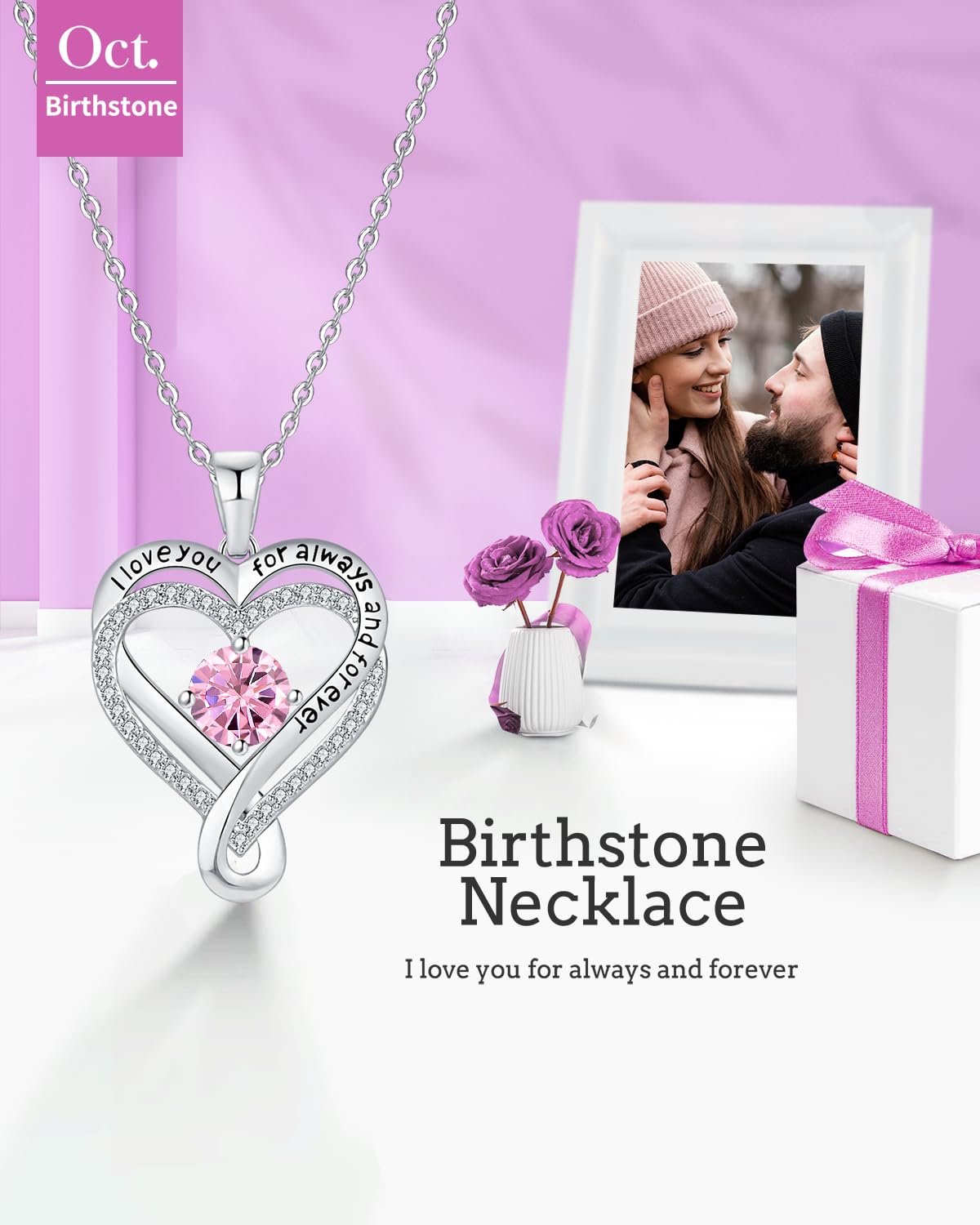 Jewelry for Women Wife Infinity Heart Birthstone I Love You Necklace S925 Anniversary Women Necklaces for Her Wife Birthday Gift Ideas, Birthday Present for Girlfriend Mom Daughter Sterling Silver