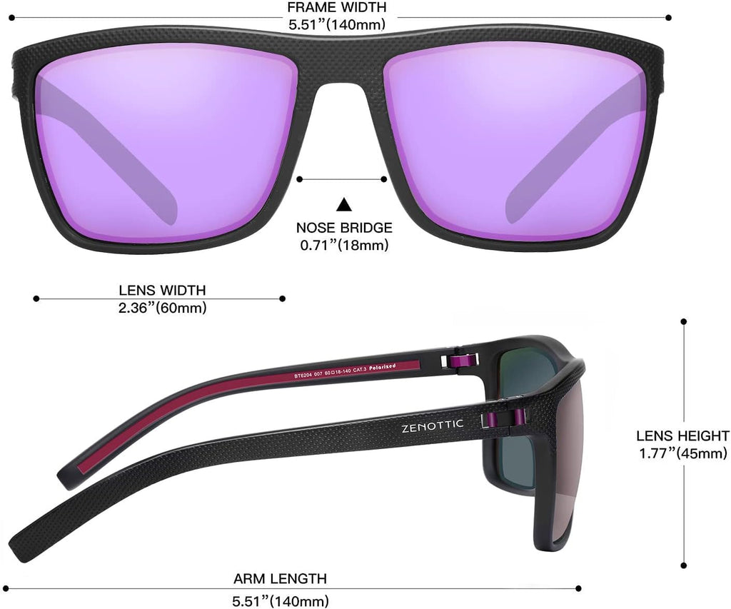 ZENOTTIC Polarized Sunglasses for Men Lightweight TR90 Frame UV400 Protection Square Sun Glasses