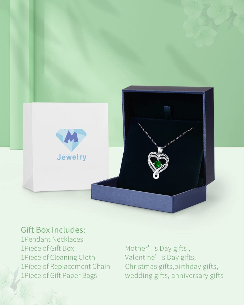 Jewelry for Women Wife Infinity Heart Birthstone I Love You Necklace S925 Anniversary Women Necklaces for Her Wife Birthday Gift Ideas, Birthday Present for Girlfriend Mom Daughter Sterling Silver