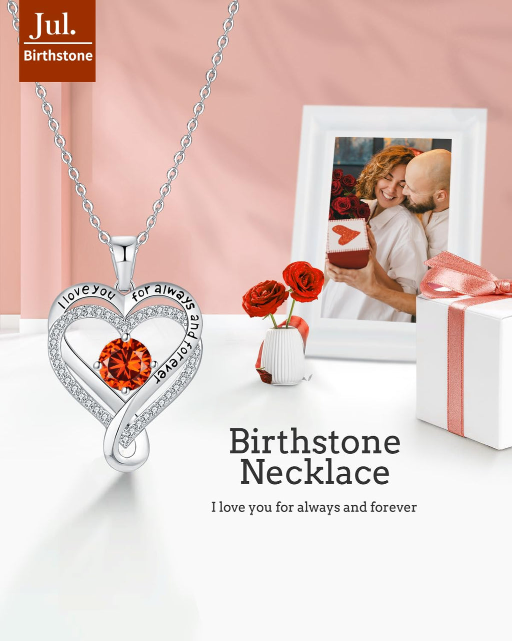 Jewelry for Women Wife Infinity Heart Birthstone I Love You Necklace S925 Anniversary Women Necklaces for Her Wife Birthday Gift Ideas, Birthday Present for Girlfriend Mom Daughter Sterling Silver