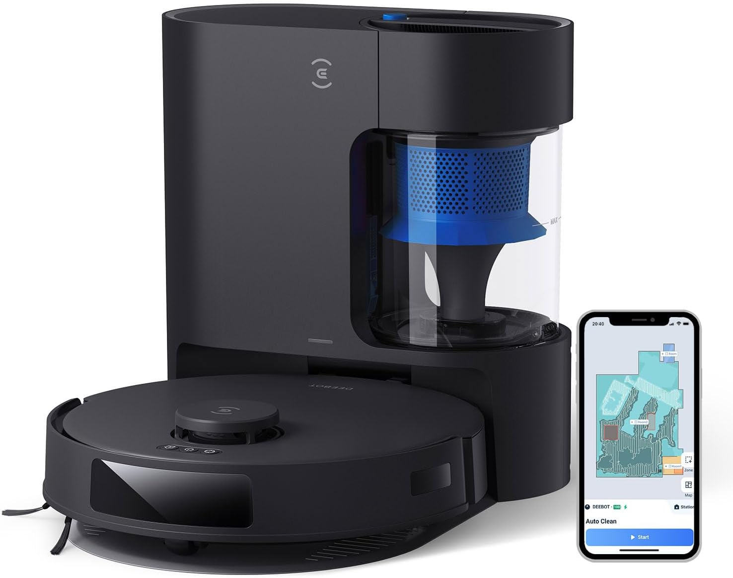 ECOVACS DEEBOT N20 Plus Robot Vacuum Cleaner and Mop,8000Pa Strong Suction,7-Week Dust Storage,Bagless Dust Bin,PureCyclone Tech,ZeroTangle Brush,300 Minutes Runtime