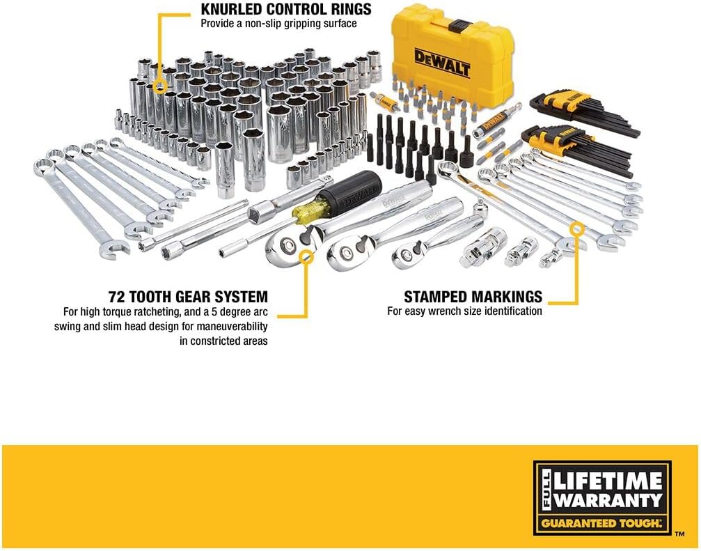 DEWALT Mechanics Tools Kit and Socket Set, 1/4" & 3/8" Drive, SAE, 108-Piece (DWMT73801)
