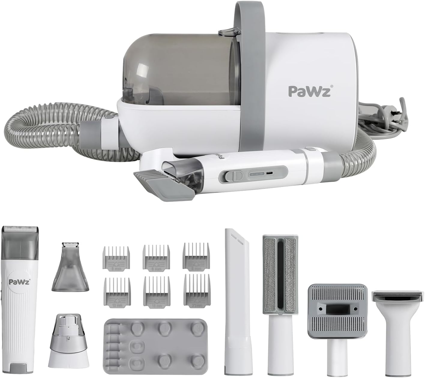 PaWz Pet Grooming Kit 3 Vacuum Levels, 7 IN 1 Electric Cordless Dog Cat Grooming Set with Paw Hair Trimmer,Cleaning Brush for Shedding,Wireless Dryer Remover Clipper,1.5L Cup, Low Nosie Pet Supplies