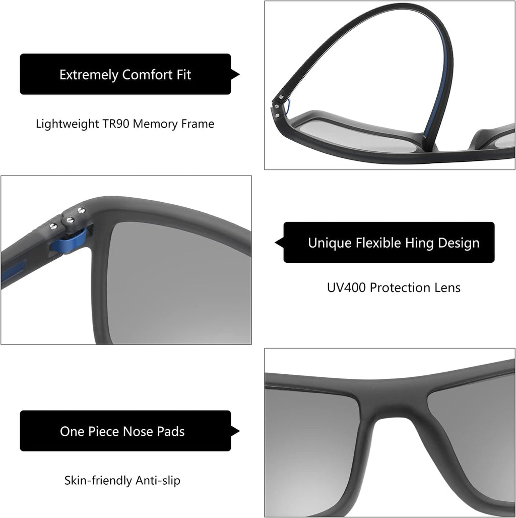 ZENOTTIC Polarized Sunglasses for Men Lightweight TR90 Frame UV400 Protection Square Sun Glasses