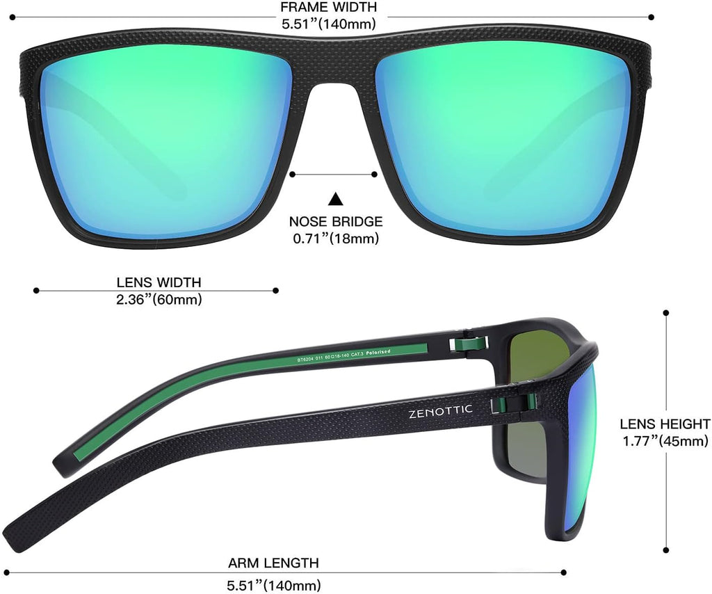ZENOTTIC Polarized Sunglasses for Men Lightweight TR90 Frame UV400 Protection Square Sun Glasses