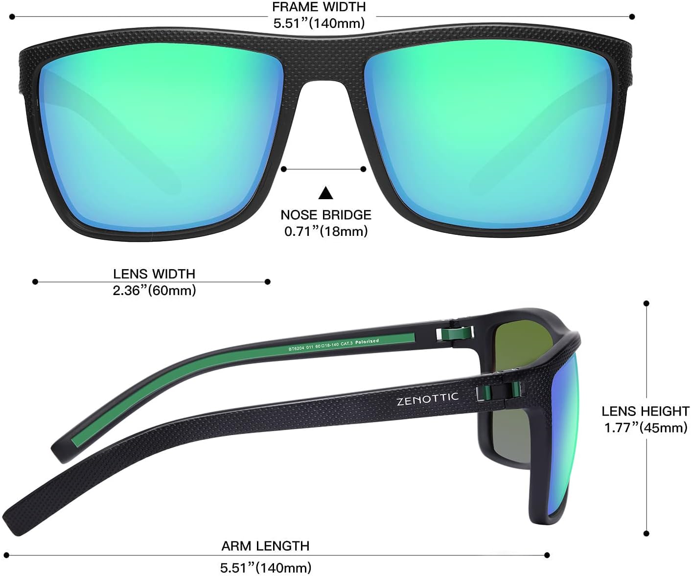 ZENOTTIC Polarized Sunglasses for Men Lightweight TR90 Frame UV400 Protection Square Sun Glasses