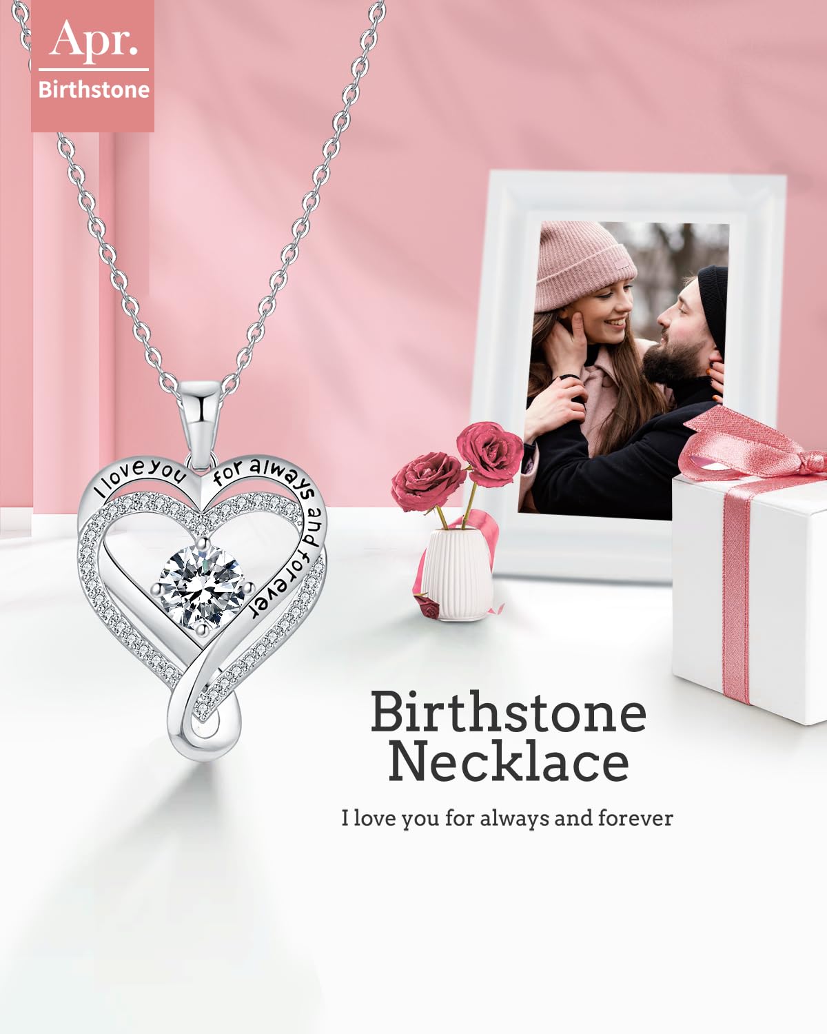 Jewelry for Women Wife Infinity Heart Birthstone I Love You Necklace S925 Anniversary Women Necklaces for Her Wife Birthday Gift Ideas, Birthday Present for Girlfriend Mom Daughter Sterling Silver