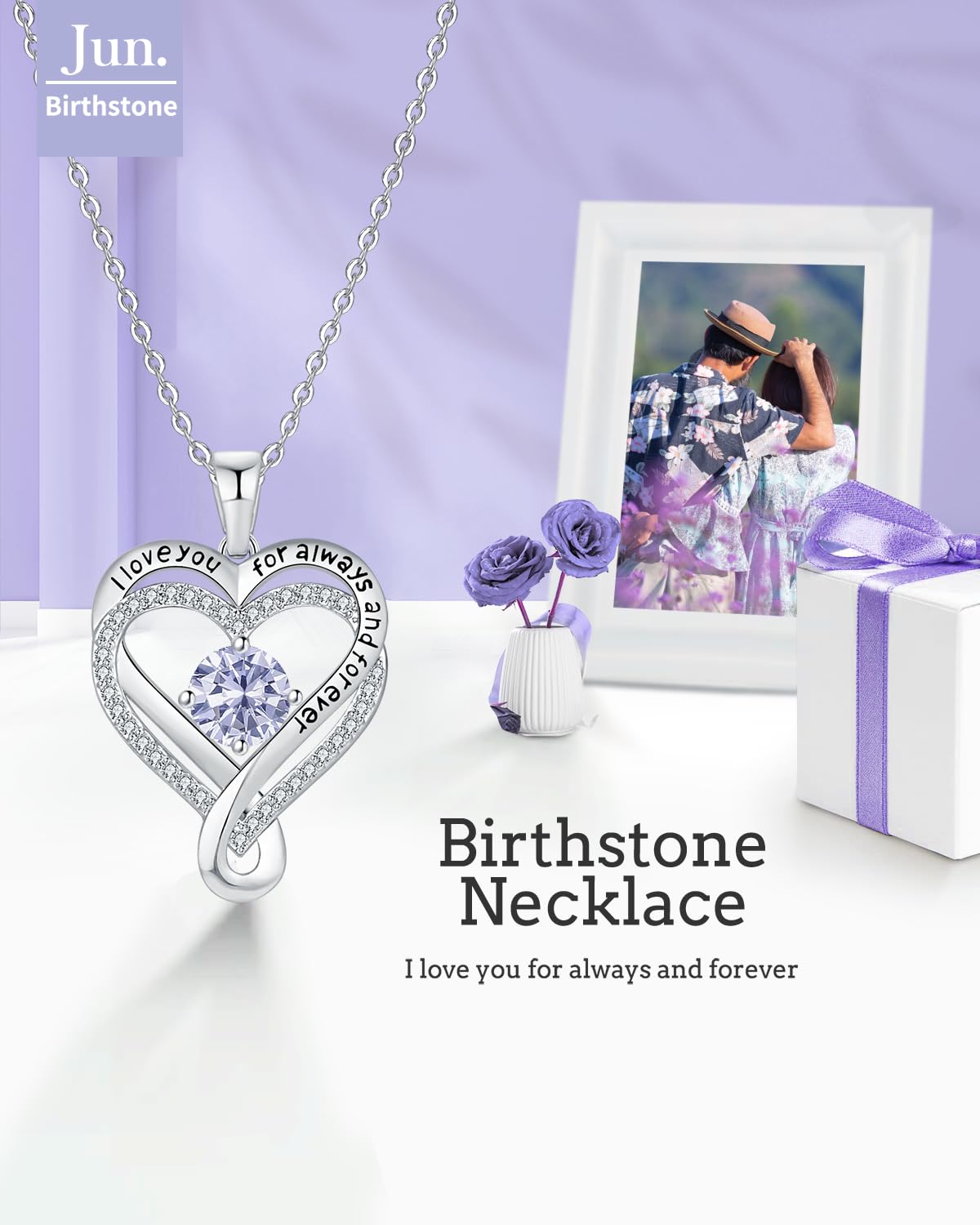 Jewelry for Women Wife Infinity Heart Birthstone I Love You Necklace S925 Anniversary Women Necklaces for Her Wife Birthday Gift Ideas, Birthday Present for Girlfriend Mom Daughter Sterling Silver