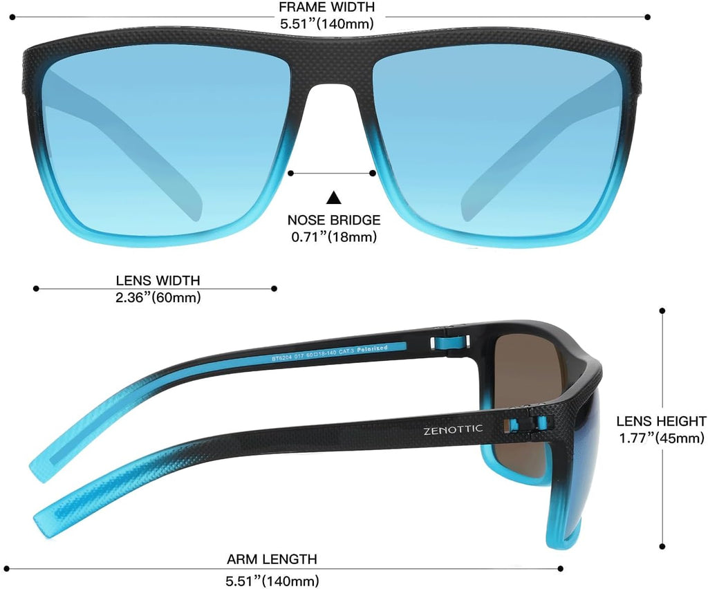 ZENOTTIC Polarized Sunglasses for Men Lightweight TR90 Frame UV400 Protection Square Sun Glasses