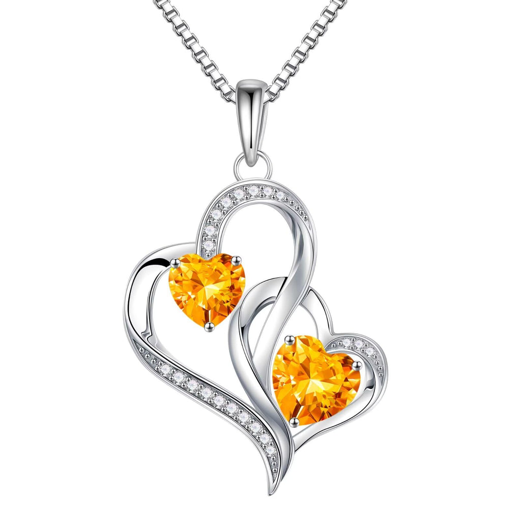 Iefil Christmas Gifts for Women - Double Heart Birthstone Necklace, 925 Sterling Silver Heart Pendant Necklace, Anniversary Birthday Gifts for Women | Personalized Jewelry Gift for Wife Mom Girlfriend