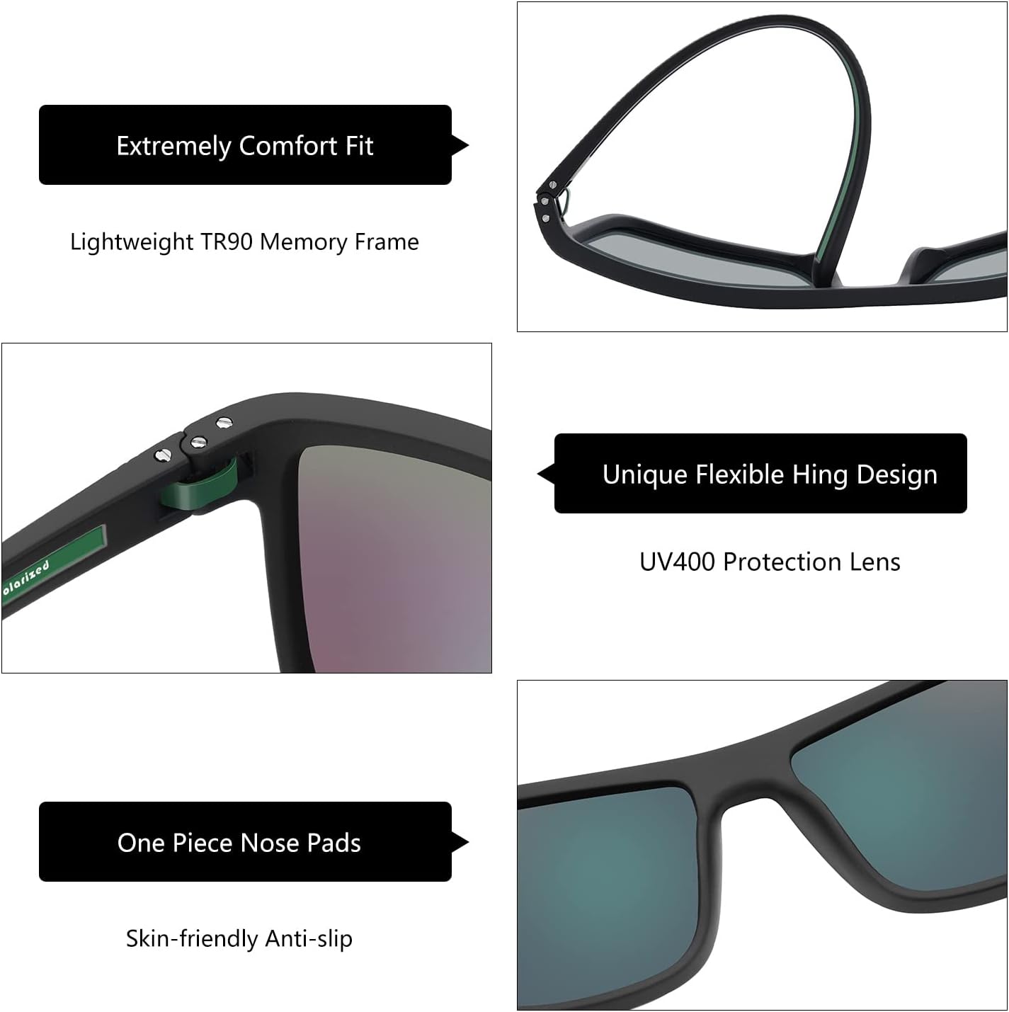 ZENOTTIC Polarized Sunglasses for Men Lightweight TR90 Frame UV400 Protection Square Sun Glasses