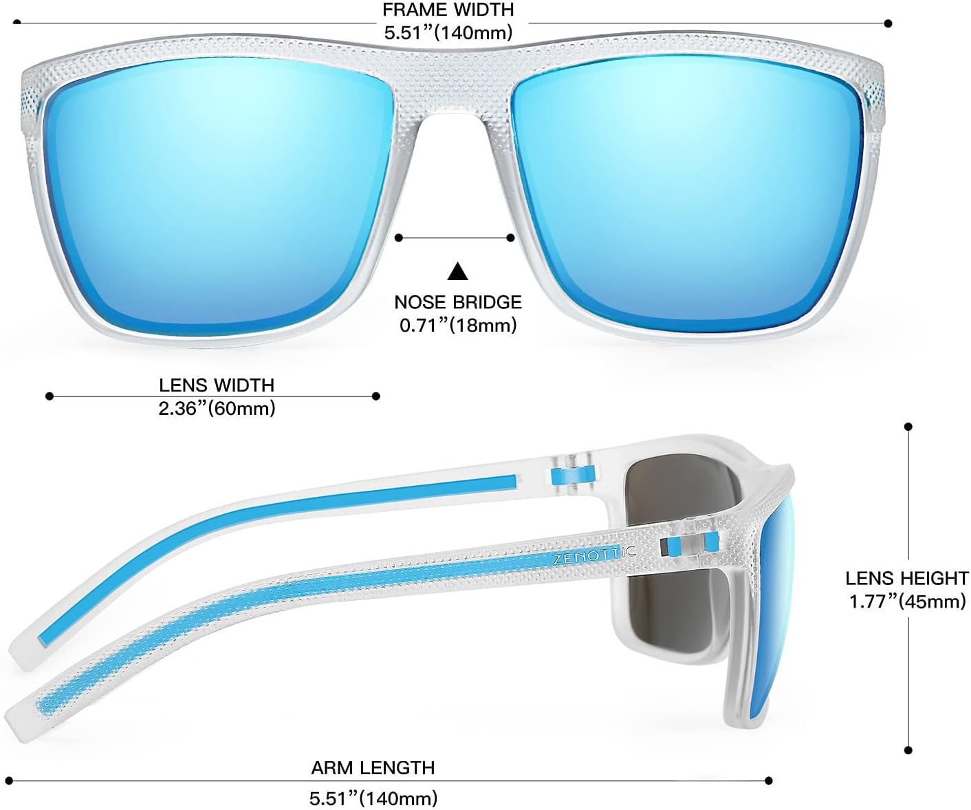 ZENOTTIC Polarized Sunglasses for Men Lightweight TR90 Frame UV400 Protection Square Sun Glasses