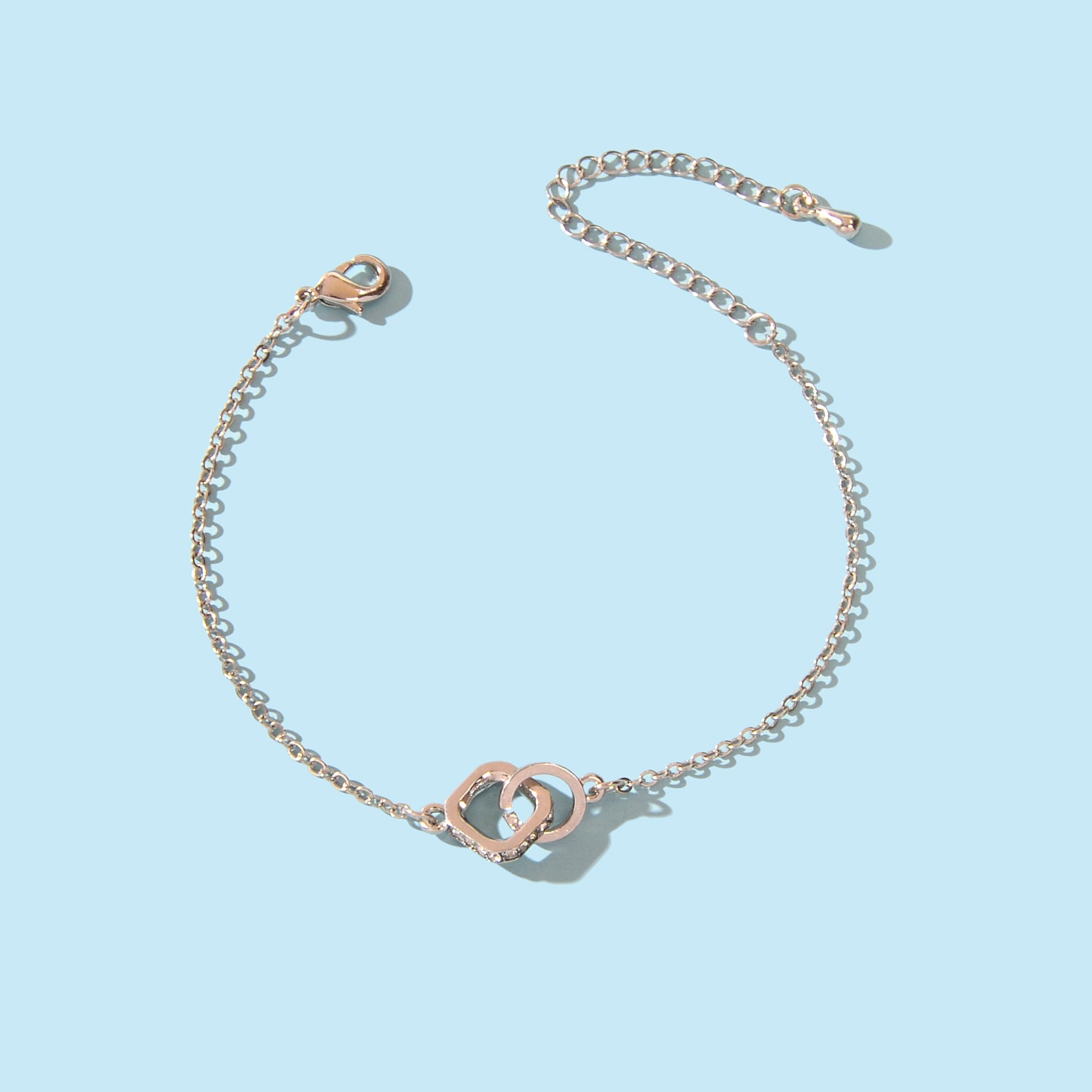 Trendy Jewelry Rhinestone Square Circle Silver Chain Bracelets for Wedding Party-4